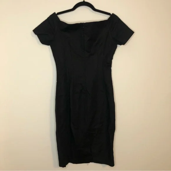 Zara Basic Black Formal Short Sleeve Fitted Midi Dress size Medium - Picture 2 of 3